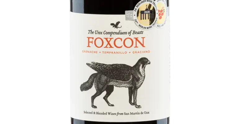 Foxcon Wein von Bodegas San Martín de Unx mit stilisiertem Tiermotiv auf dem Etikett, charaktervoll und hochwertig.