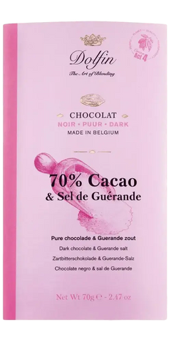 Dolfin Feinkost dunkle Schokolade 70% Kakao mit Guerande-Salz aus Belgien, 70g, hochwertige Zartbitterschokolade.