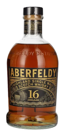 Schottischer Whisky Aberfeldy 16 Jahre Highland Single Malt, reif in Eichenfässern, mit fruchtigen und würzigen Aromen.