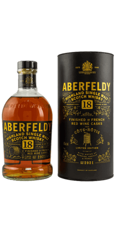 Schottischer Whisky Aberfeldy 18 Jahre, Highland Single Malt, finish in Rotwein-Fässern, limitierte Edition.