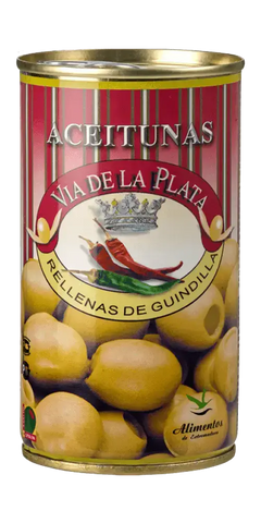 Aceitunas Rellenas de Guindilla in Dose von Via de La Plata, schmackhafte Feinkost aus Spanien.