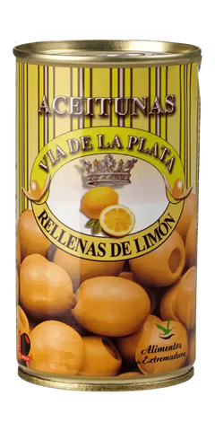 Feinkost Aceitunas Rellenas de Limón aus Extremadura, würzige Oliven in Dose von Via de la Plata.