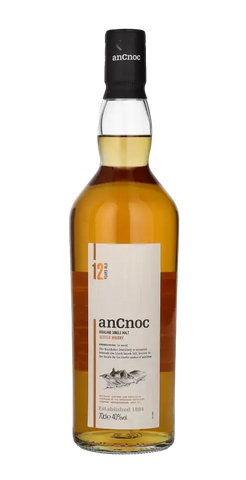 Schottischer Whisky AnCnoc 12 Jahre, aromatischer Single Malt mit Honig und Zitrone, aus der Speyside.