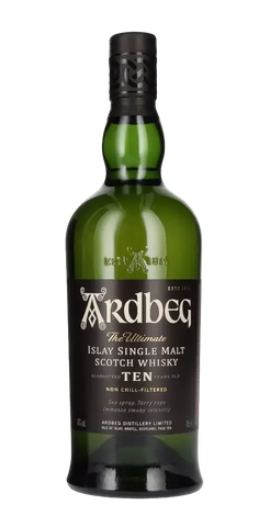 Schottischer Whisky Ardbeg Ten, 10 Jahre, Islay Single Malt, torfig und rauchig, non chill-filtered, 700 ml Flasche.