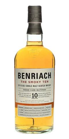 Schottischer Whisky Benriach The Smoky Ten 10 Jahre, Speyside, dreifach gereift, goldene Farbe, 700ml.