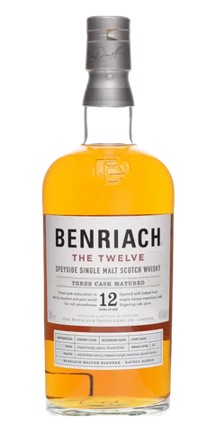 Schottischer Whisky Benriach The Twelve, 12 Jahre, Speyside, Drei-Fass-Gereift, Honig und Kakao Aromen.