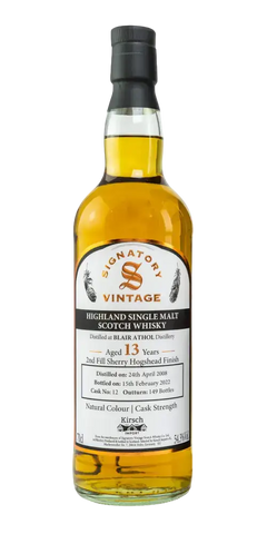 Schottischer Whisky Blair Athol 2008/2022, 13 Jahre, Signatory Vintage, Highland Single Malt, Abfüllung Cask Strength.