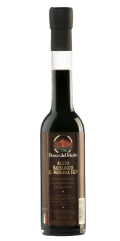 Bosco del Merlo Aceto Balsamico di Modena IGP aus eigenen Trauben, aromatisch und dunkel, ideal für Salate.