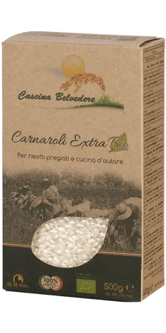 Cascina Belvedere Feinkost Riso Carnaroli Bio 500g aus Vercelli, ideal für cremige Risottos.