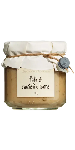 Cascina San Giovanni Feinkost Paté di Carciofi e Tonno 80g im Glas, mediterraner Brotaufstrich mit Artischocken und Thunfisch.