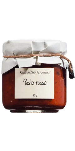 Tomatenpesto 80g von Cascina San Giovanni, italienische Feinkost aus sonnengetrockneten Tomaten und Kräutern.