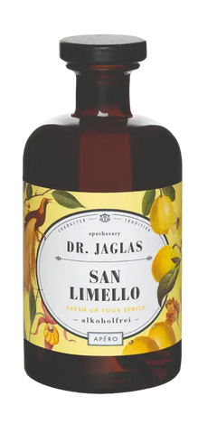 Aperitif Dr. Jaglas San Limello, alkoholfrei, mit Zitrusnote und Honig, fruchtig frisch, ideal für Cocktails.
