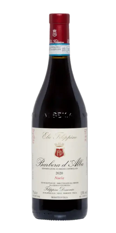 Elio Filippino Barbera d'Alba Nuela 2020, italienischer Rotwein mit tiefdunklem Rubinrot und 13 % Vol.