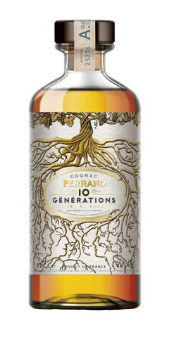 Cognac Ferrand 10 Générations, exquisiter Blend, 5-7 Jahre alt, in eleganter Flasche, hochwertige französische Spirituose.