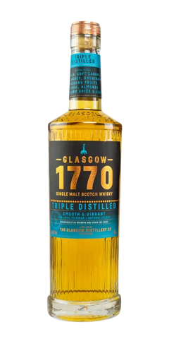 schottischer Whisky Glasgow 1770 Single Malt, dreifach destilliert, goldene Farbe, Gläserne Flasche, TIME 2 TASTE.