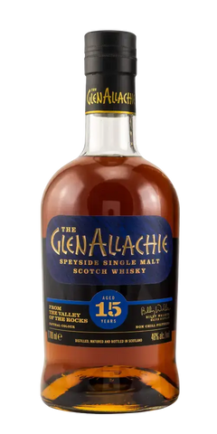 Schottischer Whisky GlenAllachie 15 Jahre, Speyside Single Malt, Karamell, Orange und dunkle Schokolade, 700ml Flasche.