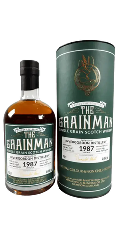 Irischer Whiskey Invergordon 1987, The Grainman, Einzelfass, intensive Fassnote, Box, Meadowside Blending.