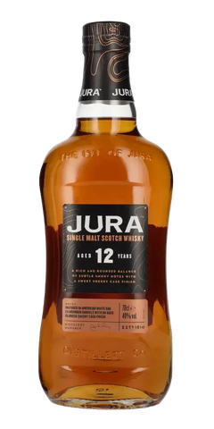 Schottischer Whisky Jura 12 Jahre Single Malt, gereift in Ex-Bourbon und Oloroso-Sherry Fässern, 700ml.