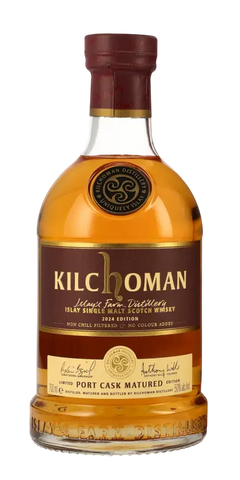 Kilchoman Port Cask Matured 2024 Edition, Islay Single Malt Whisky, in Portweinfässern gereift mit torfig-fruchtiger Note.