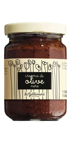 Schwarze Olivencreme 130g von La Gallinara, feine Feinkost aus Italien, ideal für Brot und Fischgerichte.