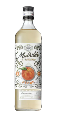 Obstbrand Mathilde Liqueur PÊCHE aus Frankreich, intensiver Pfirsichgeschmack in eleganter Flasche.