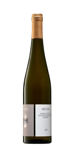 Meiser Weisser Burgunder, cremiger Weißwein aus Rheinhessen mit 12 Monaten Barriquefasslagerung, Jahrgang 2018.