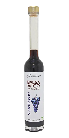 Patrizia Essig Balsamico Giacomos 100ml aus Sizilien, mild mit Malz- und Karamellnoten, vegane Qualität.