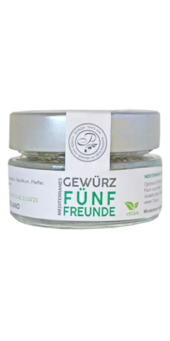 Patrizia Feinkost Gewürz fünf Freunde, würzige Kräutermischung für mediterrane Gerichte, vegan, 70g im Glas