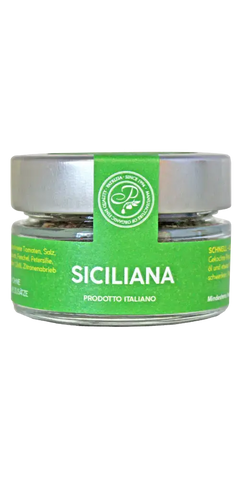 Patrizia Feinkost Gewürz Siciliana mit sizilianischen Kräutern, aromatische Feinkost in Glas, italienisches Produkt.