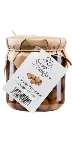 Aceitunas Arbequinas - kleine grüne Oliven in Glas für Feinkost, erntefrisch aus Castellón, würzig im Geschmack.