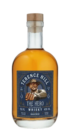 Deutscher Whisky St. Kilian, Terence Hill - The Hero, 700ml, 49% Vol, rauchig, zeichnet sich durch Goldfarbe aus.