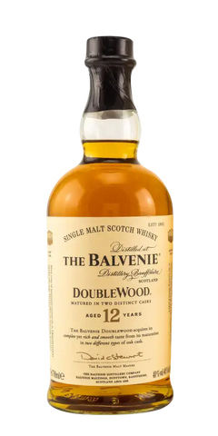 Schottischer Whisky The Balvenie Double Wood 12 Jahre, gereift in Ex-Bourbon- und Oloroso Sherry-Fässern.
