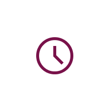 Uhrensymbol in lila auf weißem Hintergrund, repräsentiert Zeitmanagement und Planung.