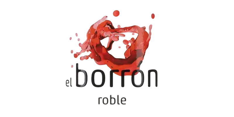 El Borrón Roble – Logo mit Rotweinsplash, das die charaktervolle Marke repräsentiert.