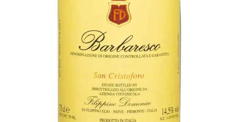 Barbaresco San Cristoforo DOCG Etikett von Elio Filippino, hochwertige Weinabfüllung aus Neive, Piemont, Italien.