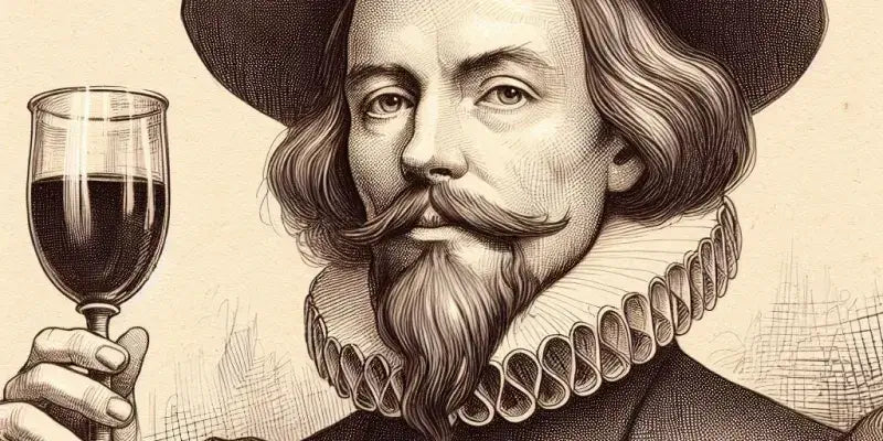 Sherry und William Shakespeare: Historische Darstellung eines Mannes mit Weinglas in elegantem Gewand.