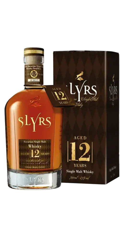 Deutscher Whisky Slyrs 12 Jahre, edler Single Malt Whisky in dekorativer Verpackung, 700ml Flasche.
