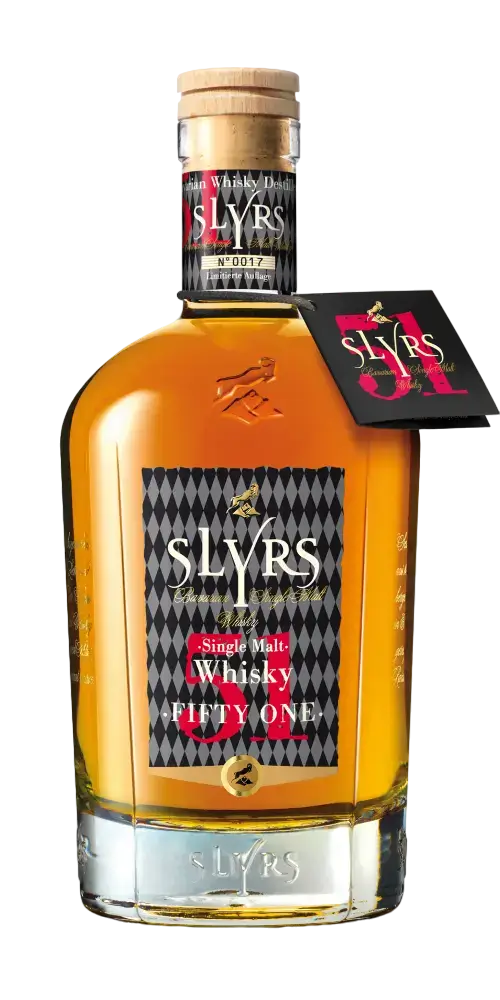 Deutscher Whisky Slyrs Fifty One, Single Malt, reifer Geschmack, edles Design, 700ml Flasche, bayrische Herkunft.