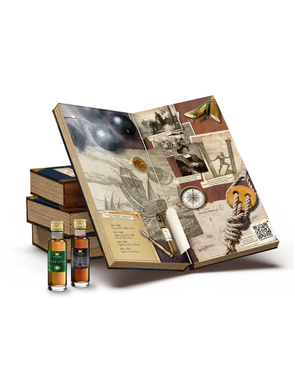 A.H. Riise Rum Adventskalender 2024 mit 24 Türchen und 20-ml-Fläschchen feinem Rum, ideal für die Vorweihnachtszeit.