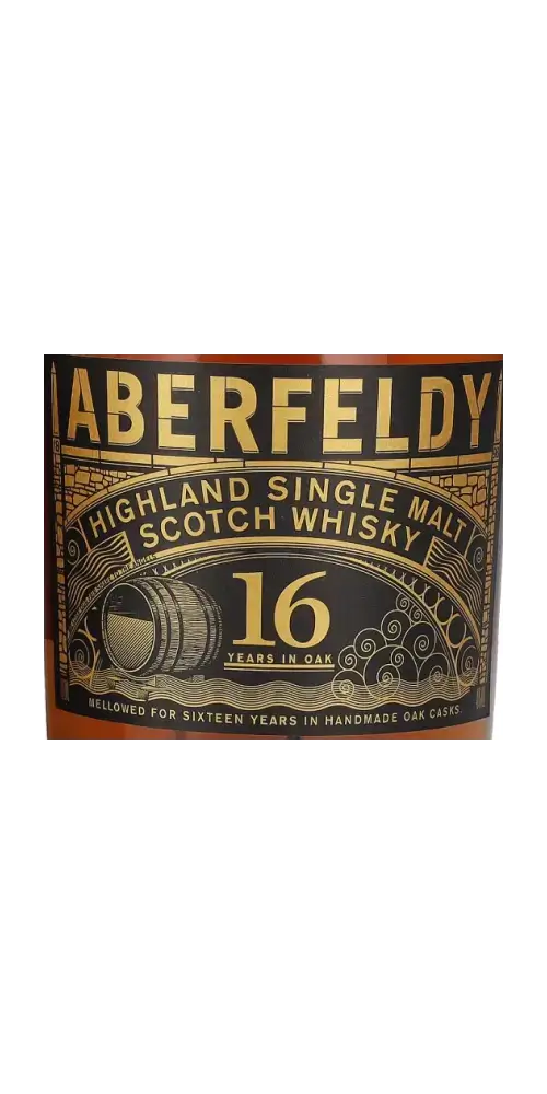 Schottischer Whisky Aberfeldy 16 Jahre, Highland Single Malt, reift in Eichenfässern für komplexe Aromen.