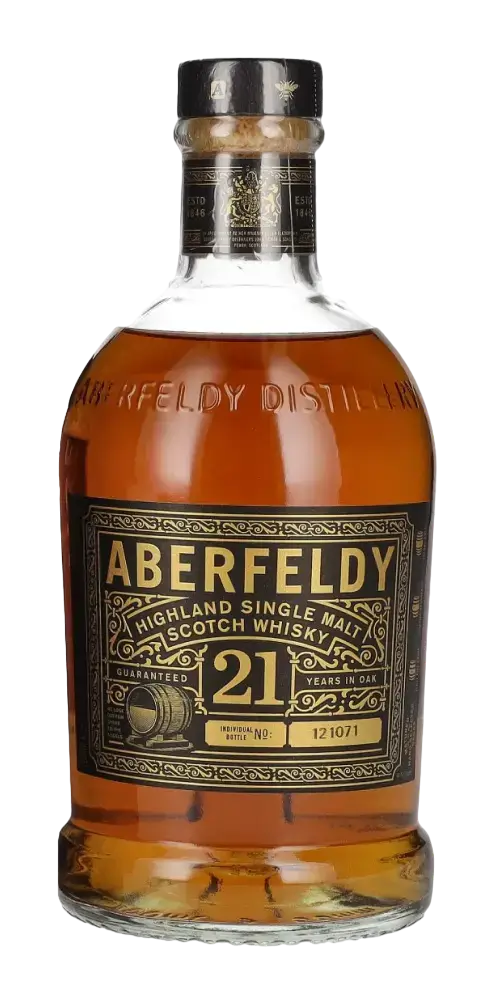 Schottischer Whisky Aberfeldy 21 Jahre, Highland Single Malt, in der charakteristischen Flasche.
