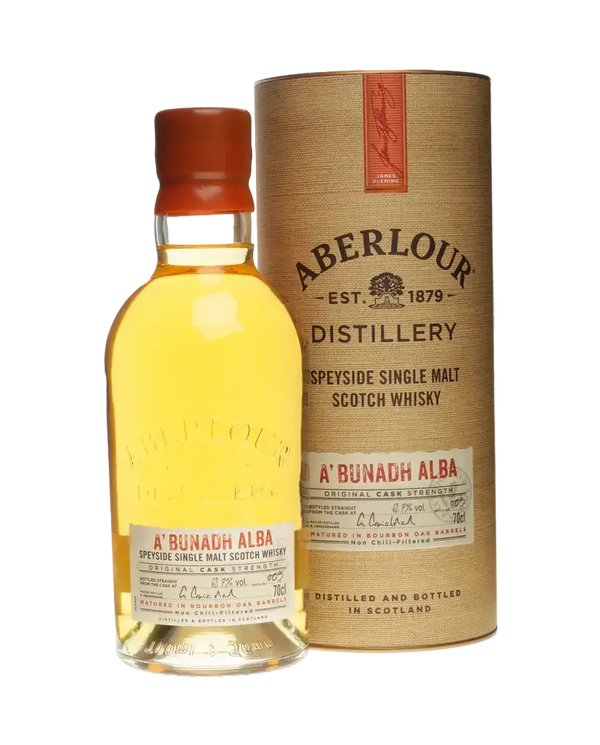 Schottischer Whisky Aberlour a´bunadh Alba in Flasche und Verpackung, Speyside Single Malt Scotch Whisky.