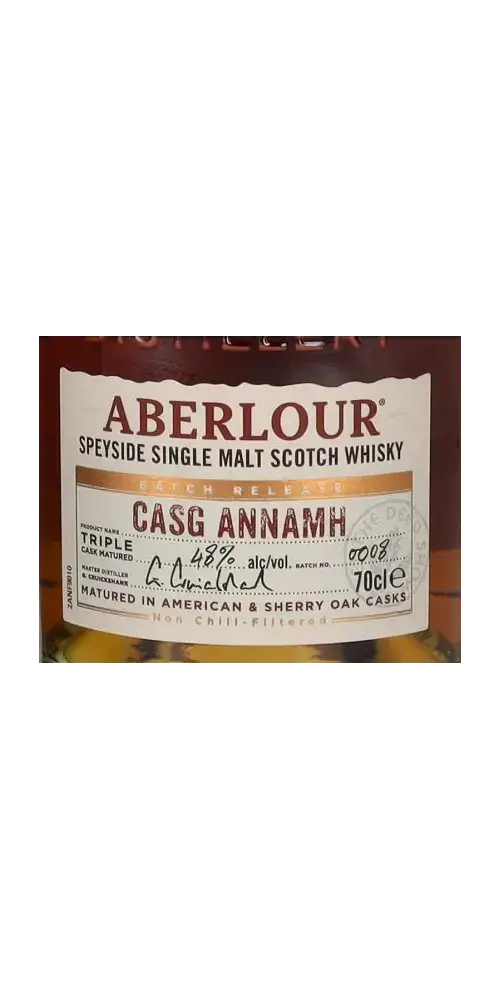 Schottischer Whisky Aberlour Casg Annamh Batch 0008, Speyside Single Malt in Eichen- und Sherry-Fässern, 700ml.