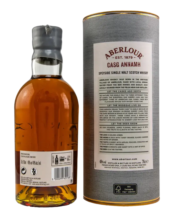 Schottischer Whisky Aberlour Casg Annamh Batch 0007 in Tube, Speyside Single Malt mit intensiven Aromen von Kirsche und Gewürzen.