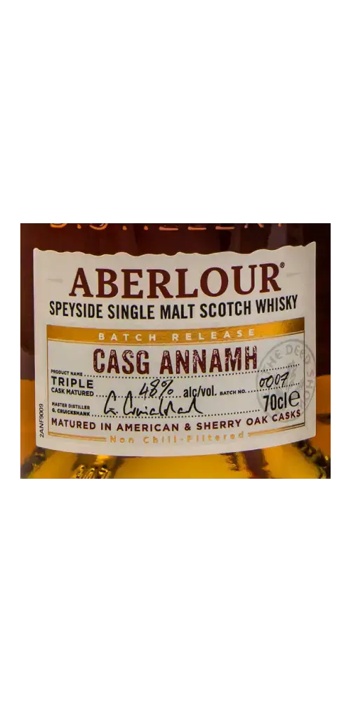 Schottischer Whisky Aberlour Casg Annamh Batch 0007, Single Malt aus Speyside, gereift in Eichen- und Sherry-Fässern.