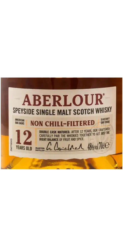 Schottischer Whisky Aberlour 12 Jahre, non chill-filtered, Speyside Single Malt, aromatisch mit Schokolade und Zimt.