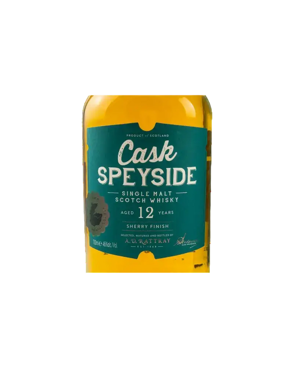 Schottischer Whisky Cask Speyside 12 Jahre, Single Malt, A.D. Rattray, Sherry Finish, in eleganter Flasche.