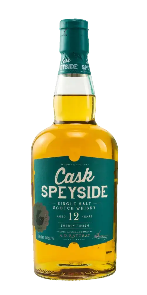 Schottischer Whisky Cask Speyside 12 Jahre, Single Malt mit Sherry Finish von A.D. Rattray, charaktervoll im Geschmack.