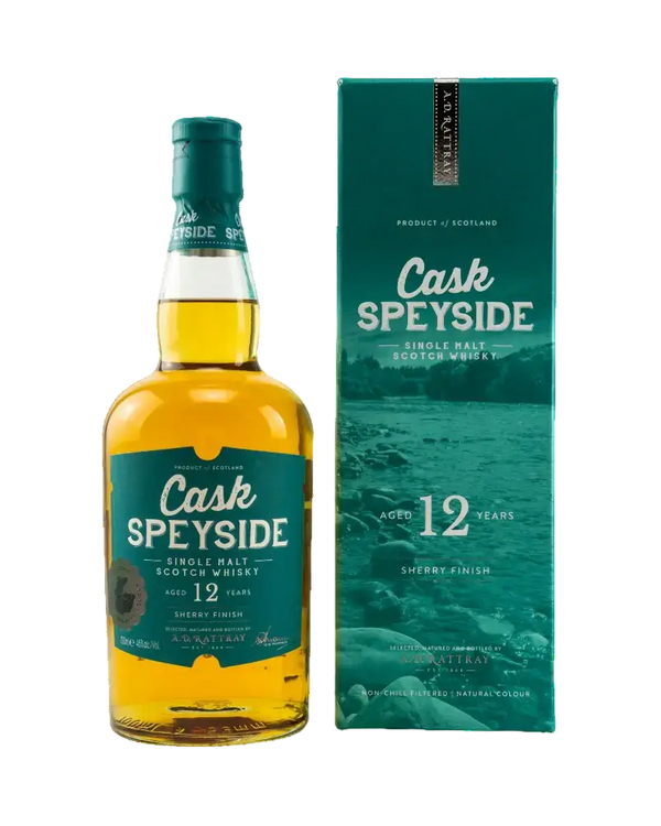 Schottischer Whisky Cask Speyside 12 Jahre, Single Malt mit Sherry-Finish, aus Schottland, 700 ml Flasche und Box.
