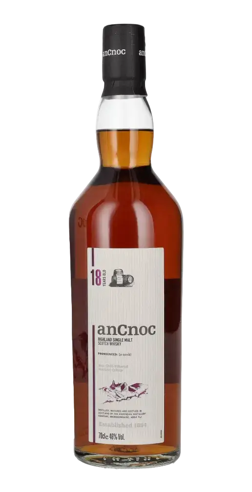 Schottischer Whisky AnCnoc 18 Jahre, Single Malt, Speyside, gereift in Ex-Sherry und amerikanischer Eiche.